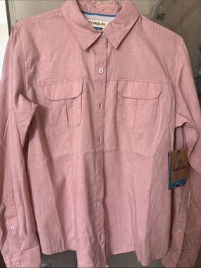 Magellan Outdoors woman’s Rose Pink Long-Sleeve Button-Down Shirt, Classic Fit